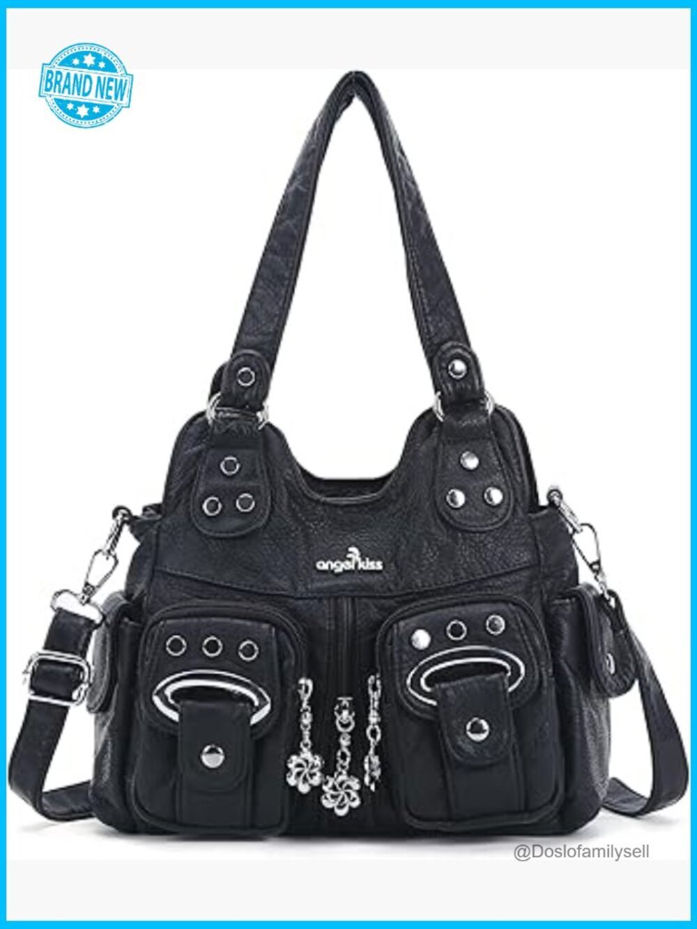 Washed Vegan Leather Hobo Bag Multi-Pocket Crossbody Purse Y2K Style Adjustable - Picture 1 of 7